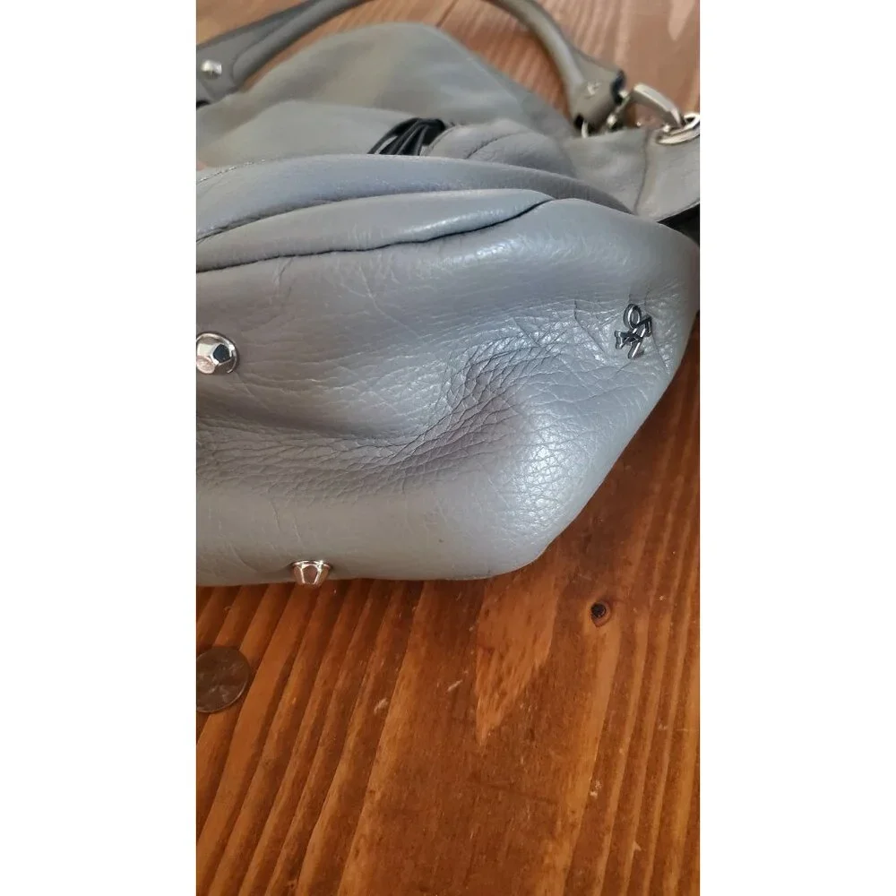 Or Yany Gray Leather Shoulder Bag Purse Handles Silver Hardware - Picture 3 of 16
